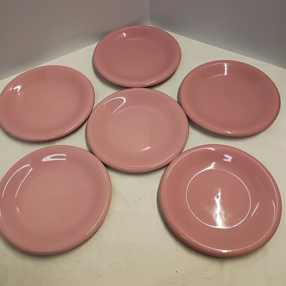Mervyn’s Japan Salad Plates Salmon Pink Stoneware Vintage Set of 6